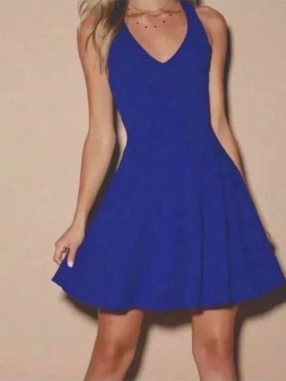 Lulu's Cobalt Blue Halter Skater Dress